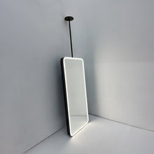 Ceiling Suspended Quadris Illuminated Rectangular Mirror with Minimalist Bronze Patina Frame