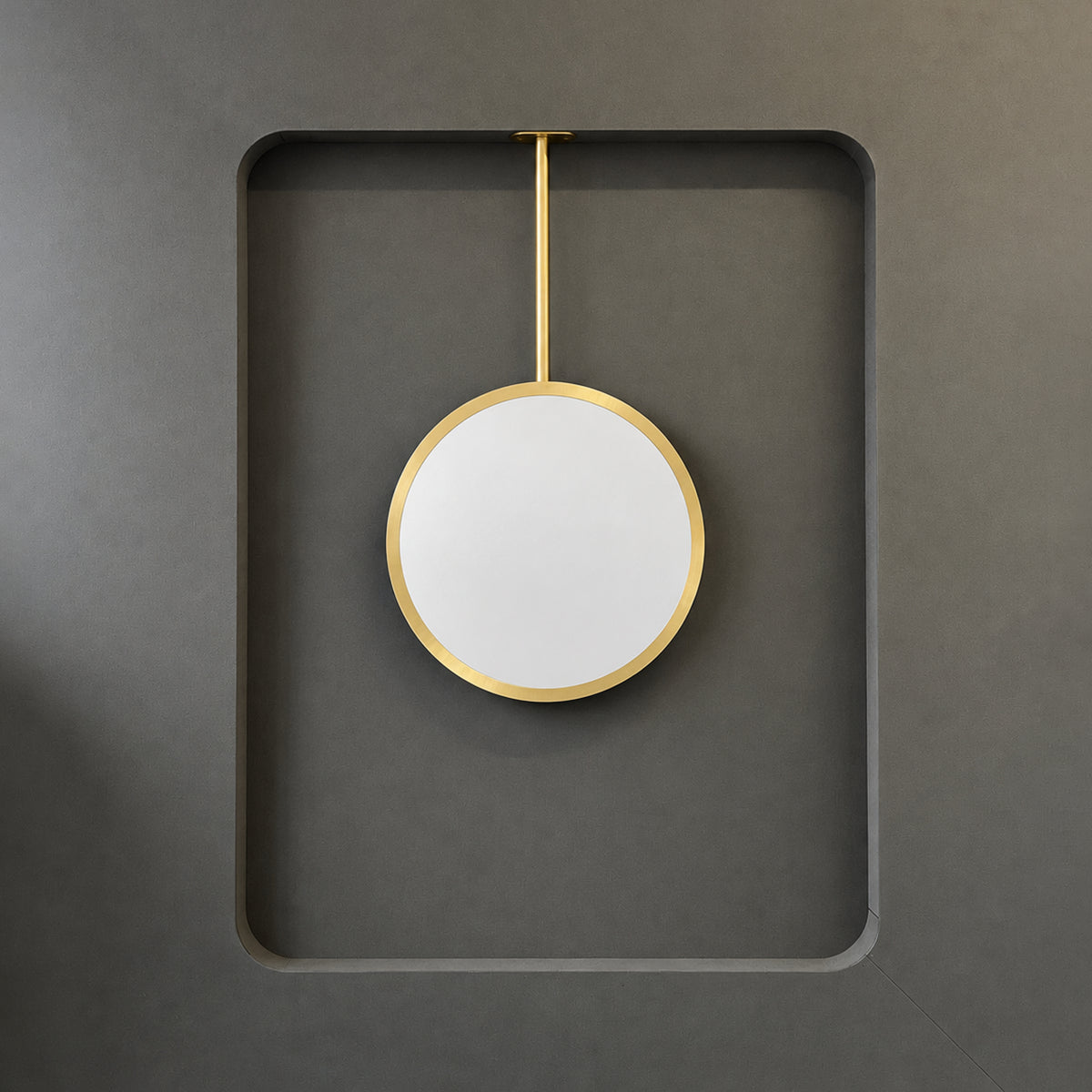 Orbis™ Ceiling Suspended Modern Round Mirror with Tipo™ Brass Frame