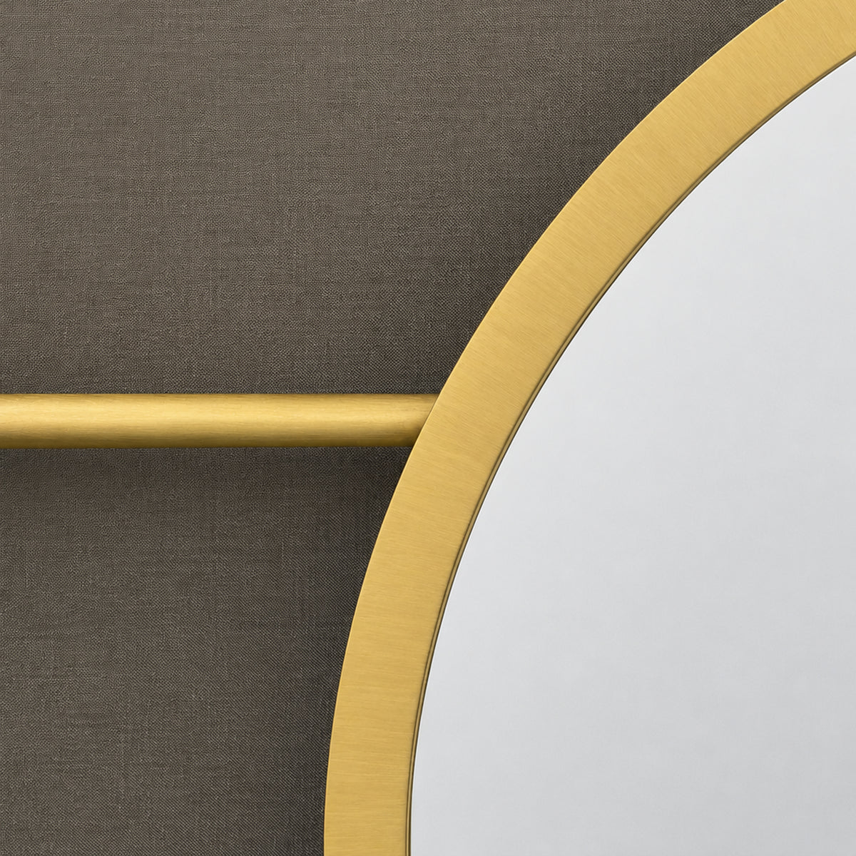 Wall-to-wall Orbis™ Contemporary Round Mirror with Architectural Tipo™ Brass Frame