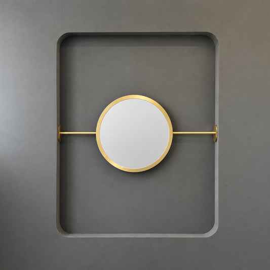 Wall-to-wall Orbis™ Contemporary Round Mirror with Architectural Tipo™ Brass Frame