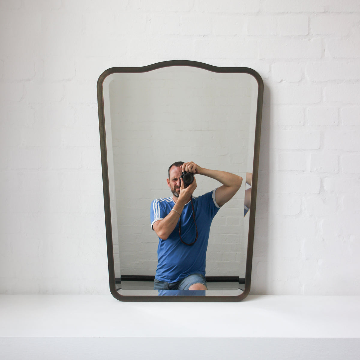 Mid Century Style Bevelled Mirror with Handcrafted Patina Full Frame - Vintage N.4