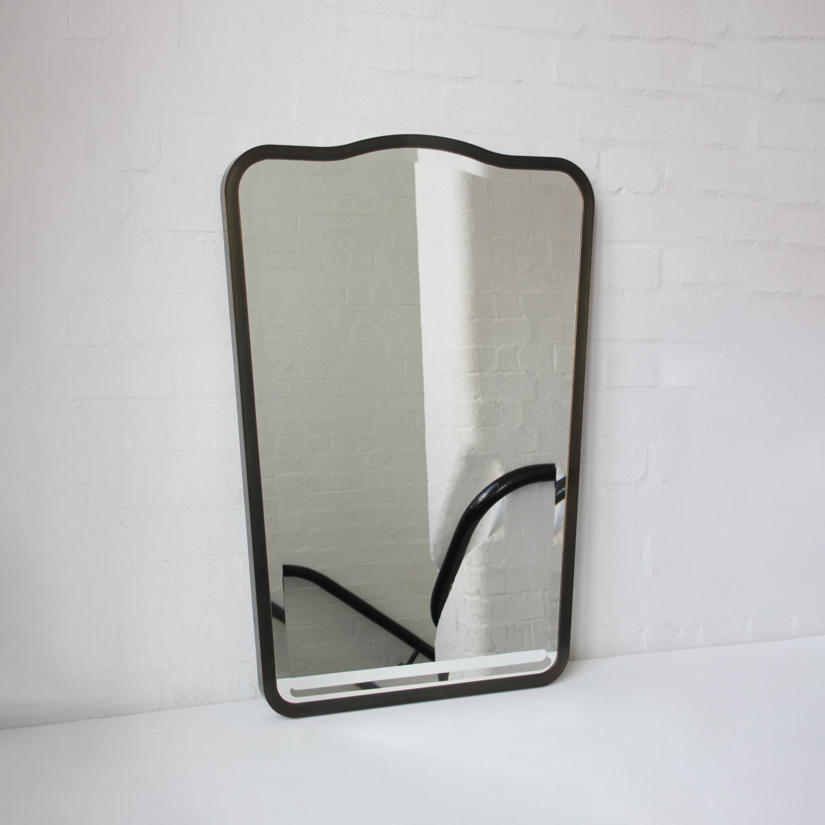 Mid Century Style Bevelled Mirror with Handcrafted Patina Full Frame - Vintage N.4