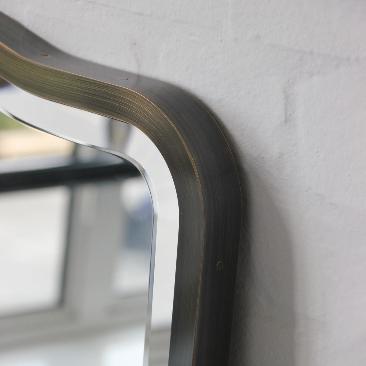 Mid Century Style Bevelled Mirror with Handcrafted Patina Full Frame - Vintage N.4