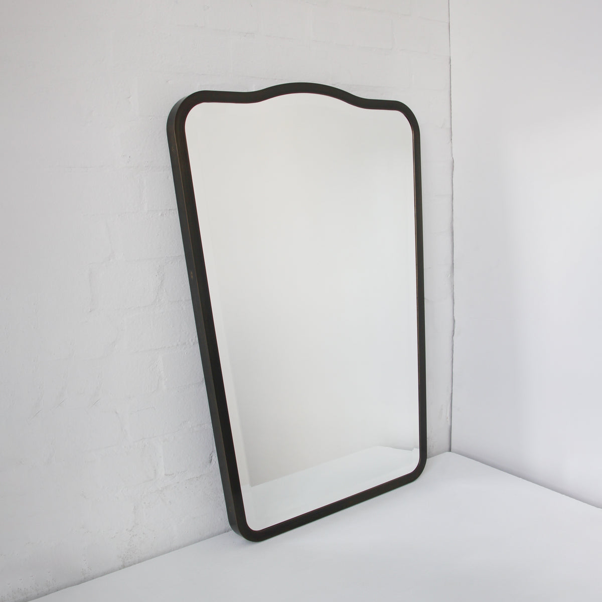Mid Century Style Bevelled Mirror with Handcrafted Patina Full Frame - Vintage N.4