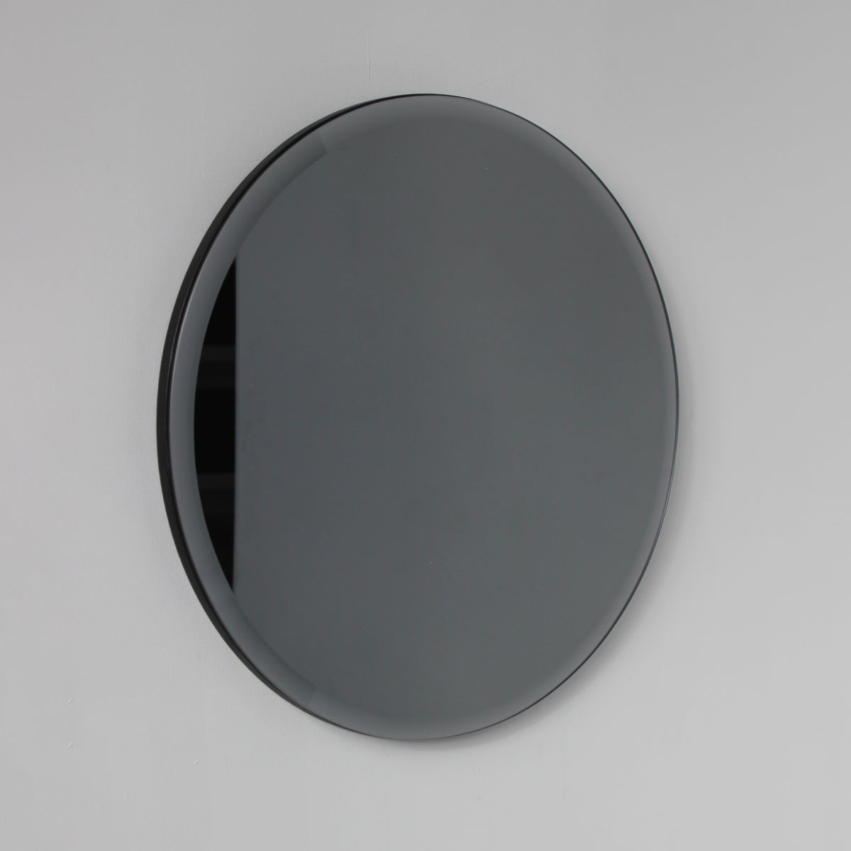 Orbis™ Bevelled Black Round Frameless Contemporary Mirror with Velvet Backing
