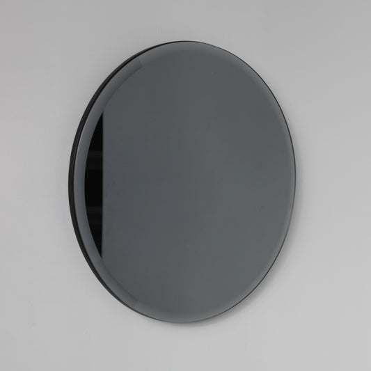 Orbis™ Bevelled Black Round Frameless Contemporary Mirror with Velvet Backing