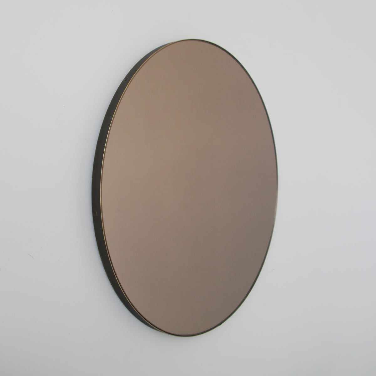 Orbis™ Bronze Tinted Round Contemporary Mirror with a Bronze Patina Brass Frame