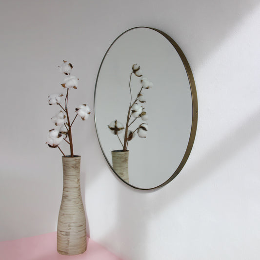 Orbis™ Round Mirror with a Minimalist Handcrafted Bronze Patina Frame