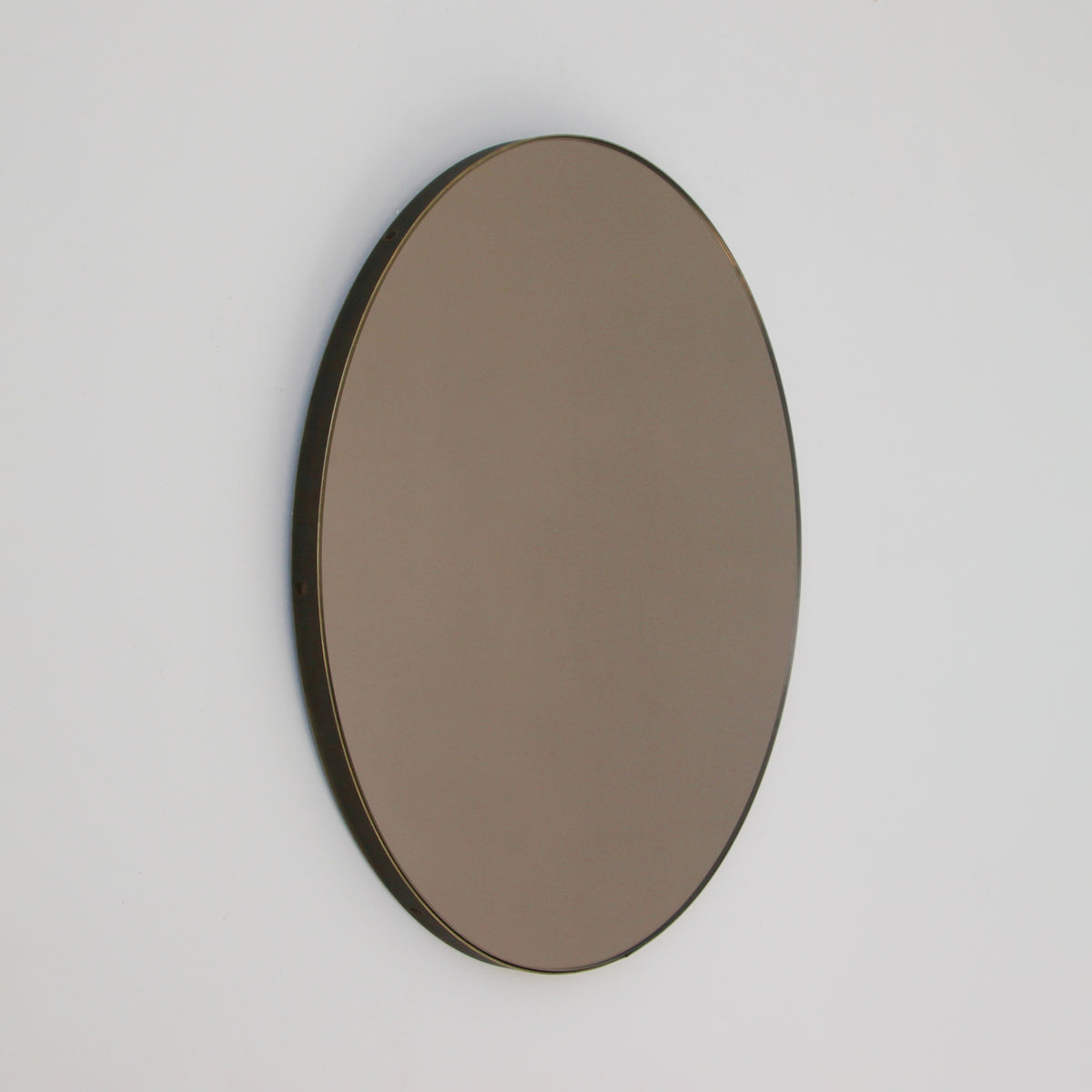 Orbis™ Bronze Tinted Round Contemporary Mirror with a Bronze Patina Brass Frame