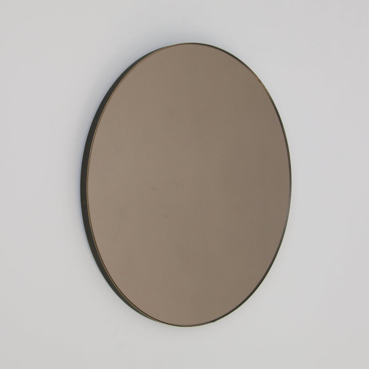Orbis™ Bronze Tinted Round Contemporary Mirror with a Bronze Patina Brass Frame