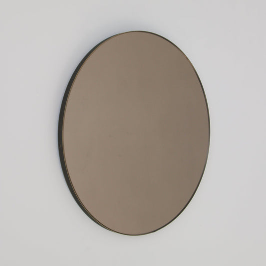 Orbis™ Bronze Tinted Round Contemporary Mirror with a Bronze Patina Brass Frame