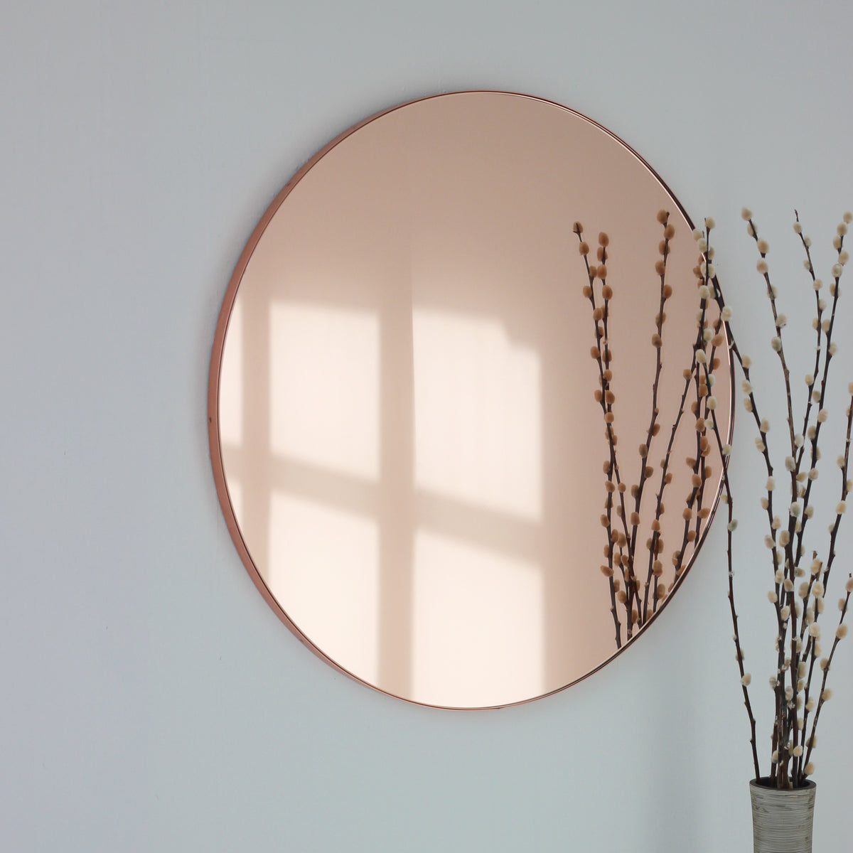 Orbis™ Rose gold Tinted Modern Round Mirror with a Copper Frame