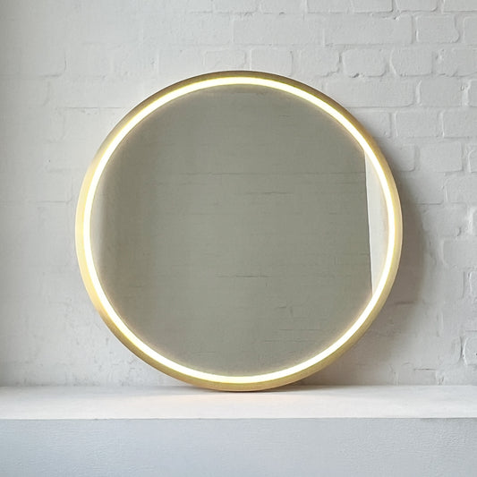 Front Illuminated Orbis™ Round Mirror with Handcrafted Brass Full Frame