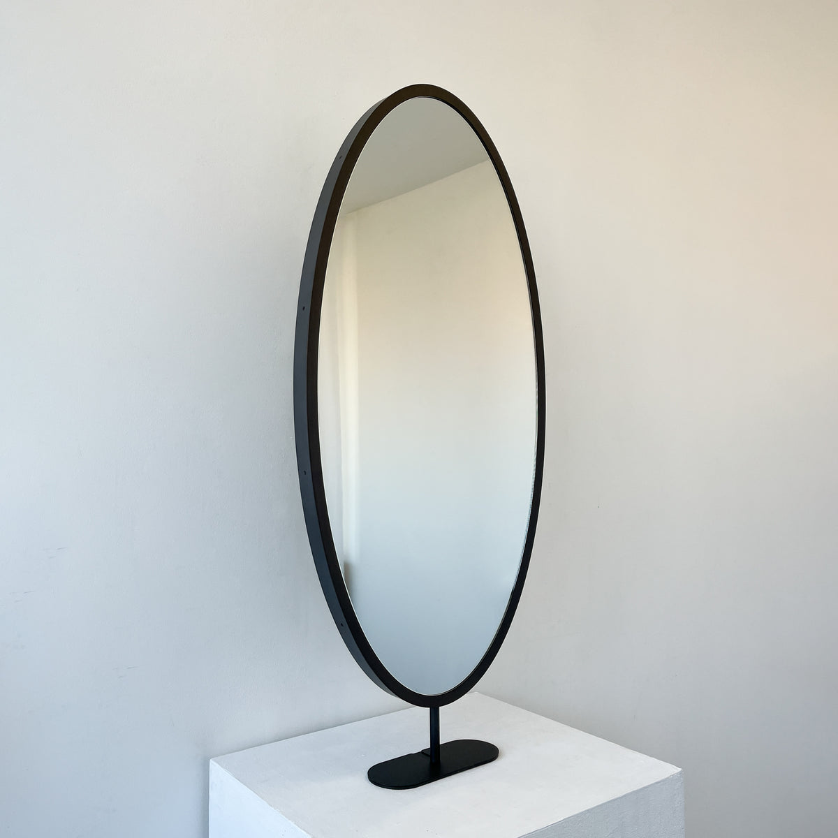 Countertop Oval Mirror with Contemporary Bronze Patina Frame