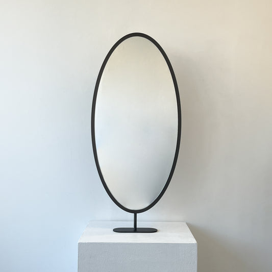 Countertop Oval Mirror with Contemporary Bronze Patina Frame