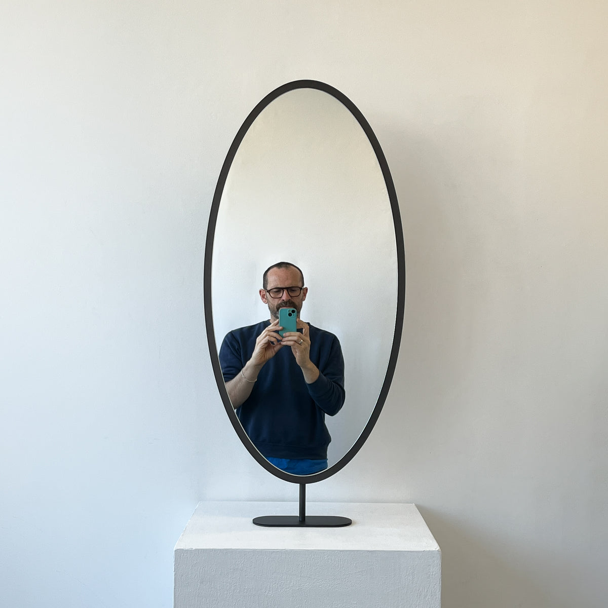 Countertop Oval Mirror with Contemporary Bronze Patina Frame
