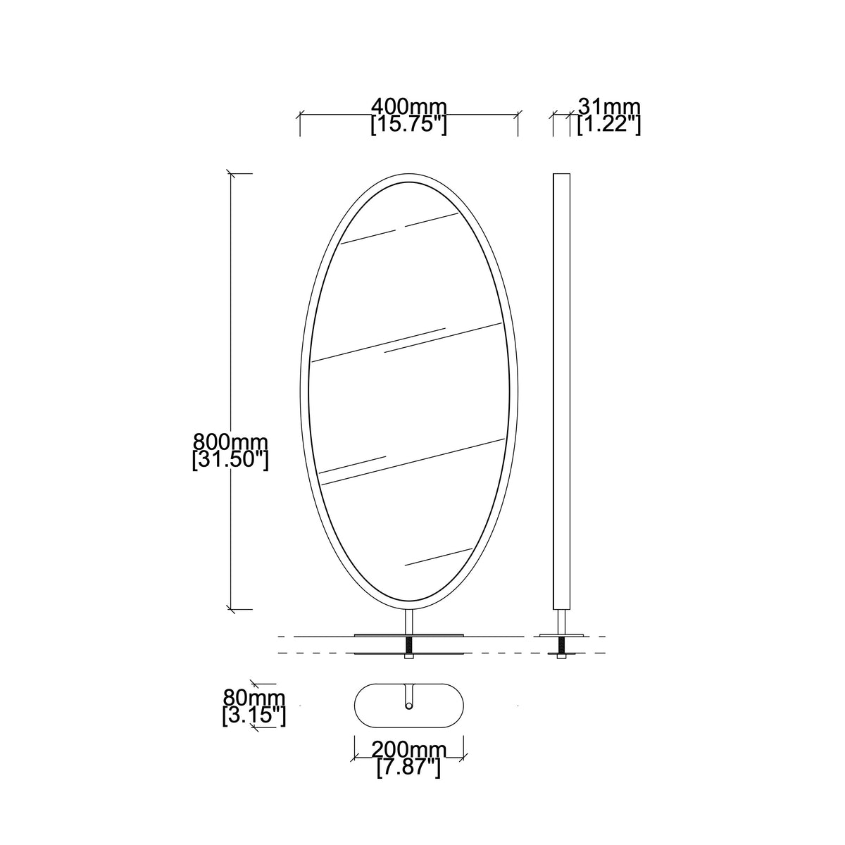 Countertop Oval Mirror with Contemporary Bronze Patina Frame