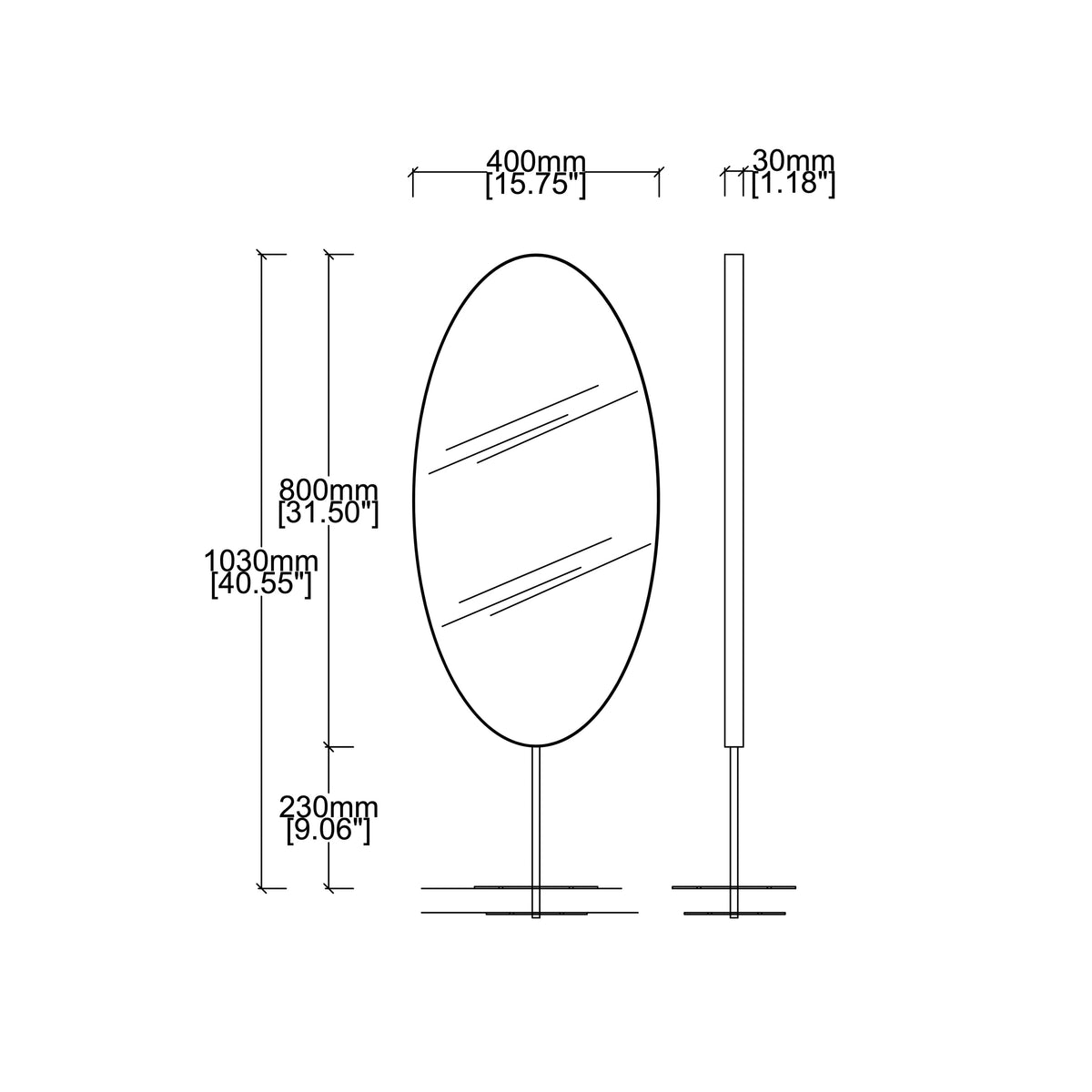 Set of 2 Modern Ovalis™ Countertop Mirrors with Stainless Steel Frame