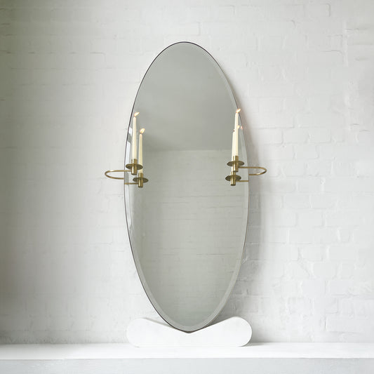 Oval shaped Bevelled Mirror with a Brushed Brass Frame
