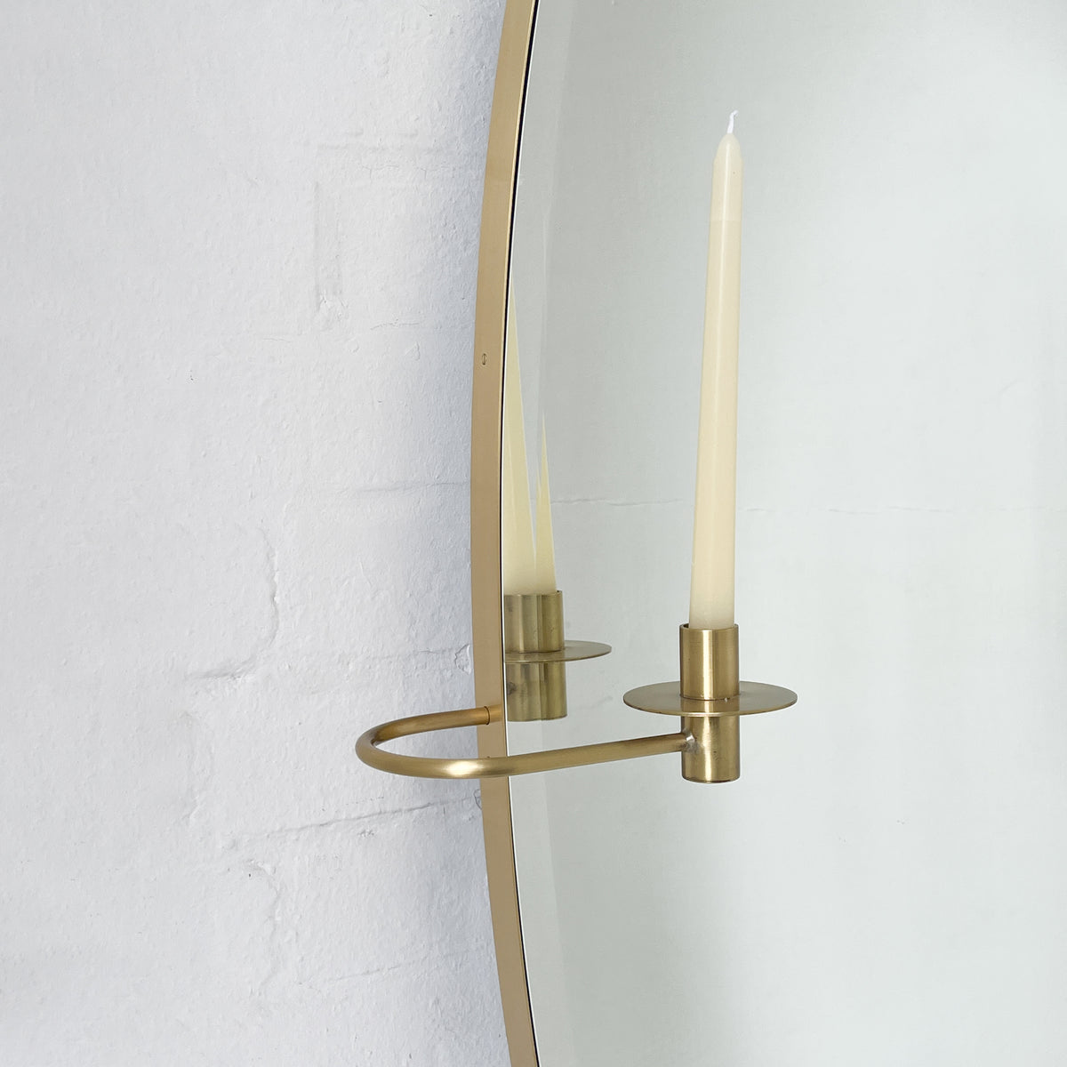 Ovalis™ Oval-Shaped Bevelled Mirror with Decorative Candleholders and Brushed Brass Frame