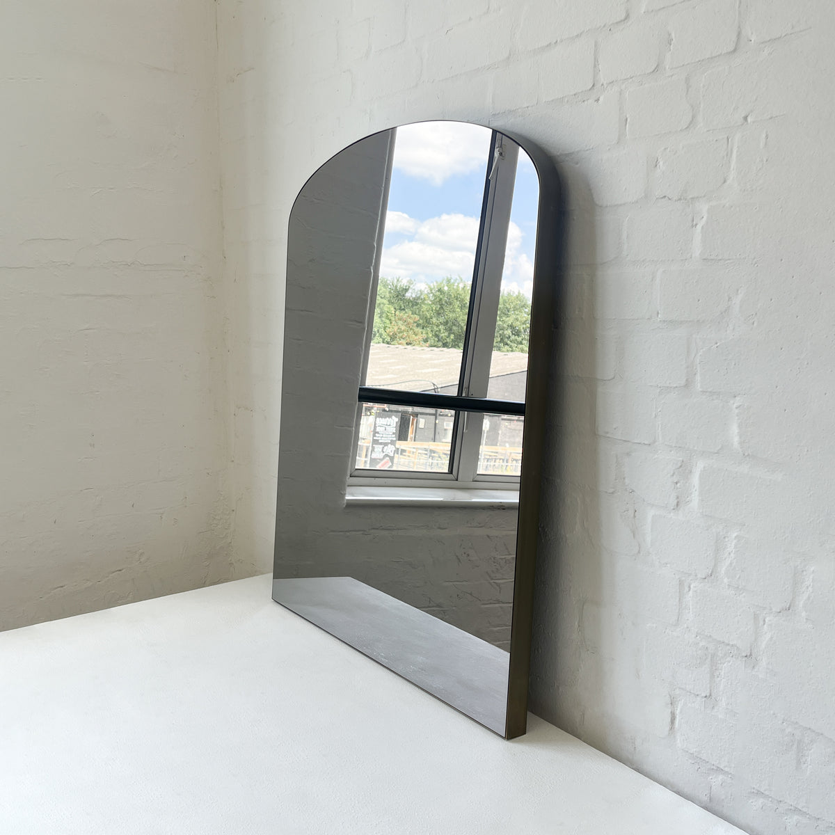 Arched Overmantel Mirror with Bronze Patina Brass Frame