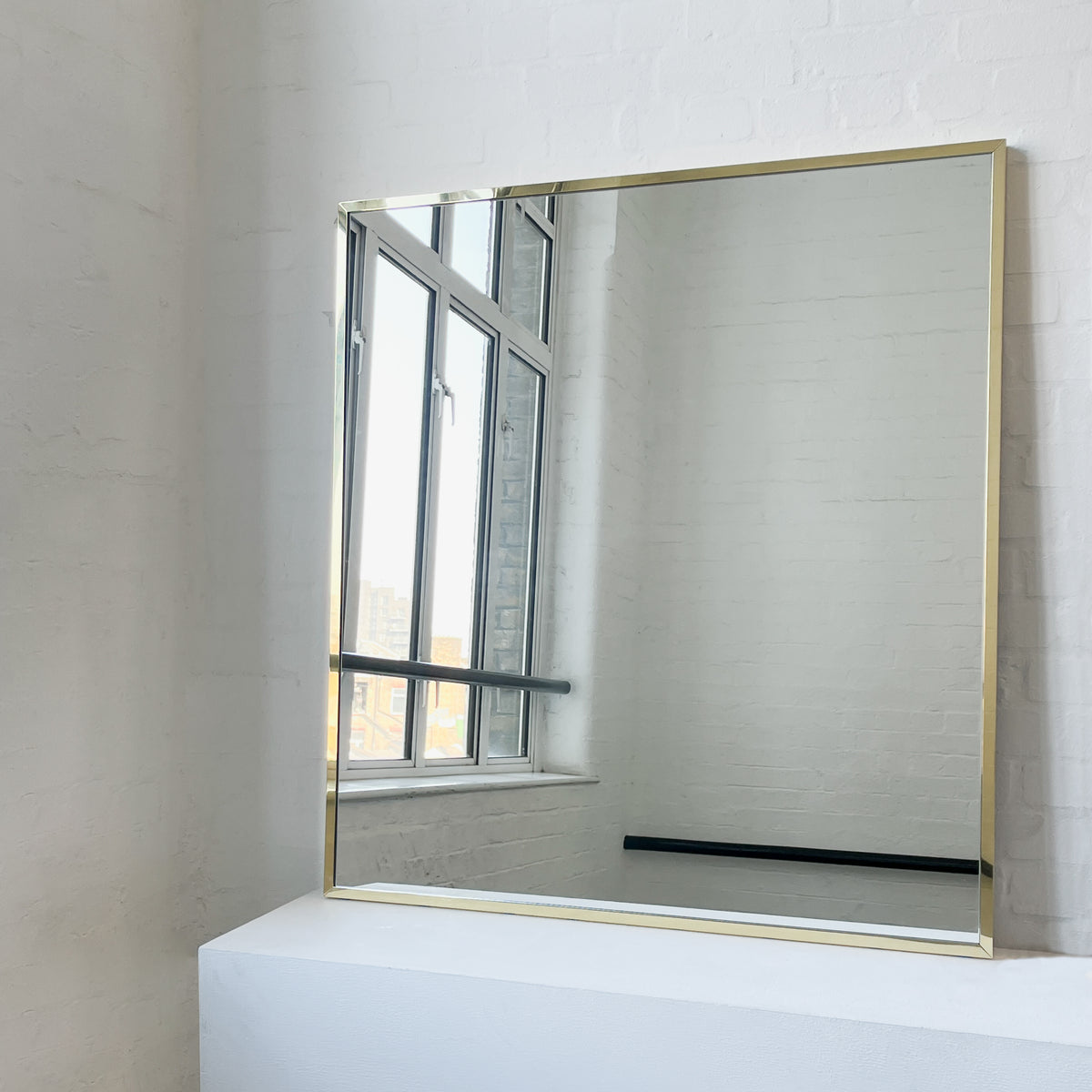 Oversized Quadris™ Rectangular Contemporary Mirror with Brass Full Frame