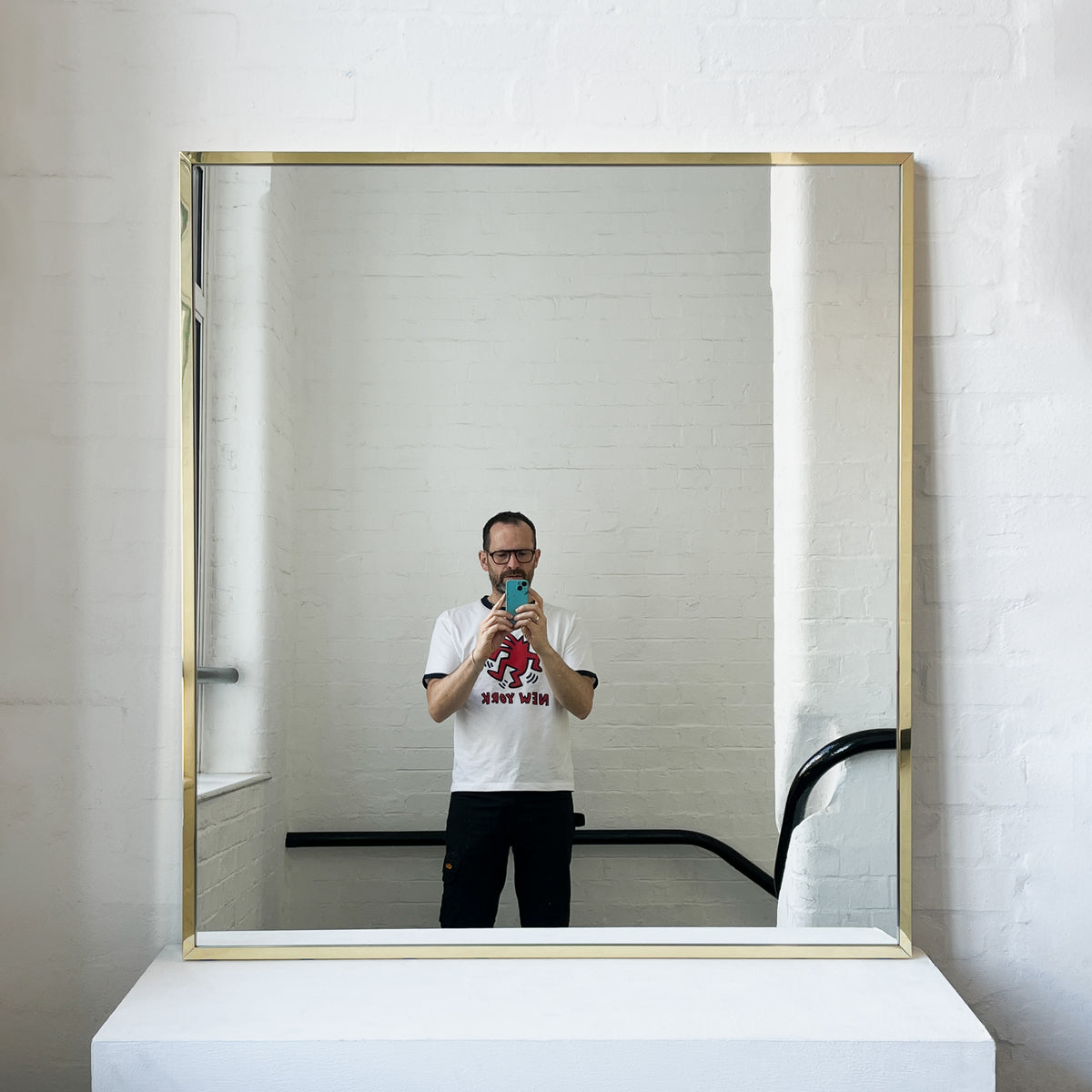 Oversized Quadris™ Rectangular Contemporary Mirror with Brass Full Frame