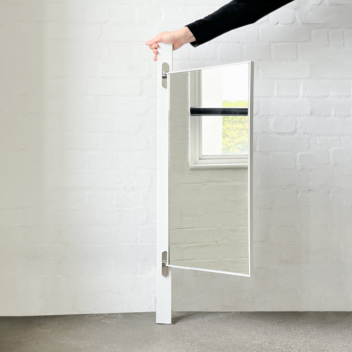 Porta™ Rectangular Wall Mirror with Hinges and White Minimalist Frame