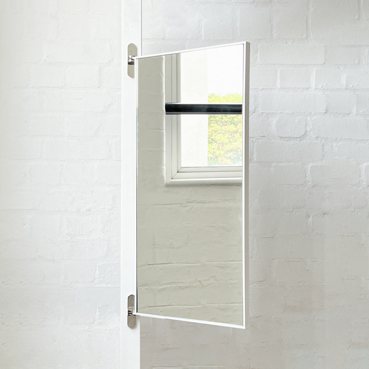 Porta™ Rectangular Wall Mirror with Hinges and White Minimalist Frame