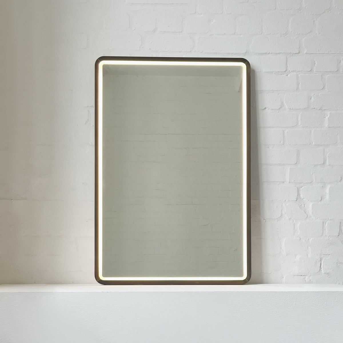 Quadris™ Front Illuminated Rectangular Mirror with Bronze Patina Mitred Full Frame