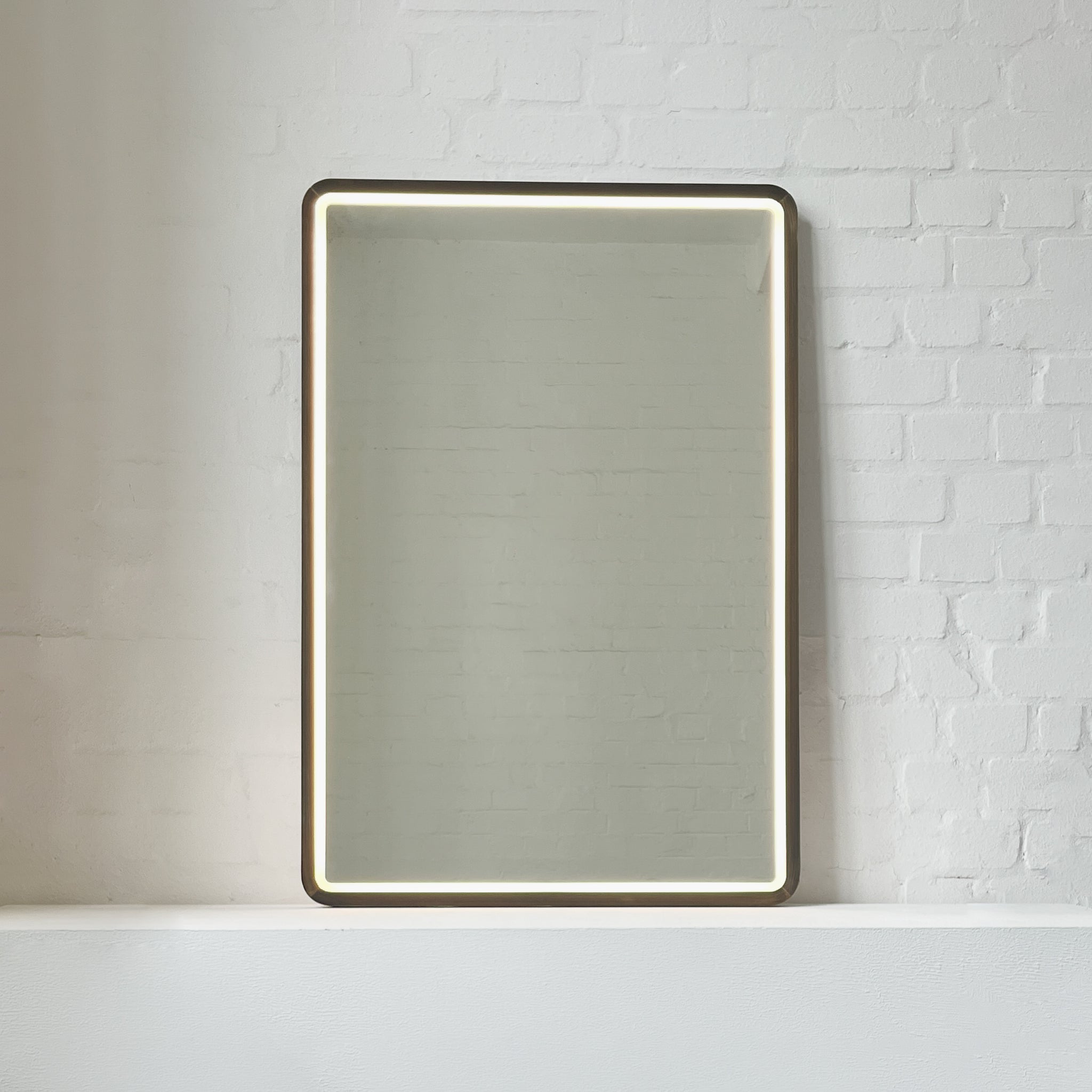 Quadris Front Illuminated Rectangular Mirror with Bronze Patina Frame ...