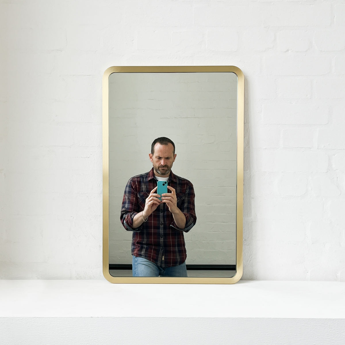 Alguacil & Perkoff Rectangular Wall Mirror with Contemporary Solid Brass Frame