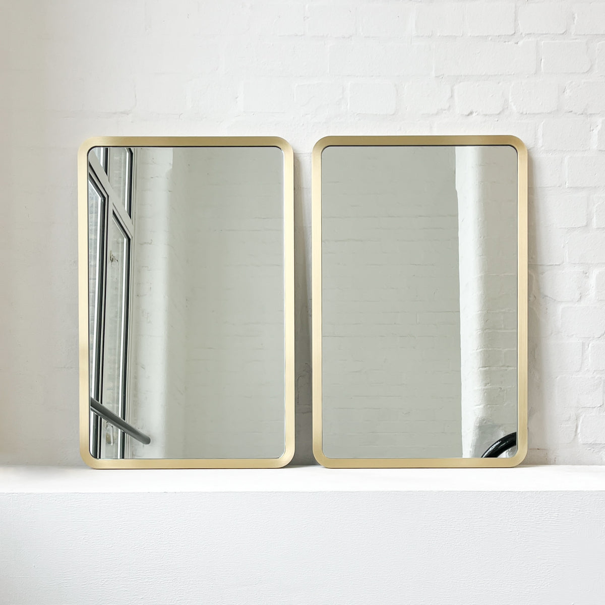 Set of 2 Quadris™ Rectangular Modern Mirrors with Brass Full Frame