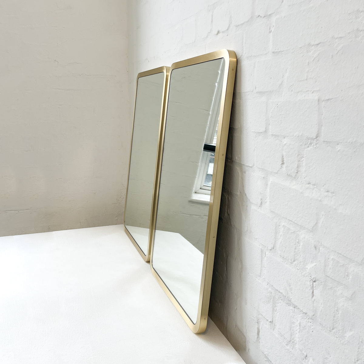 Set of 2 Quadris™ Rectangular Modern Mirrors with Brass Full Frame