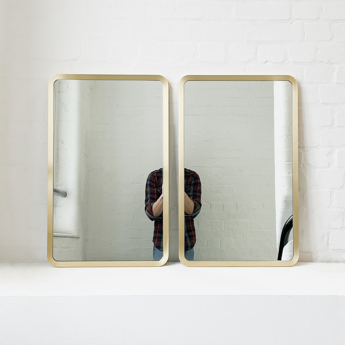 Set of 2 Quadris™ Rectangular Modern Mirrors with Brass Full Frame