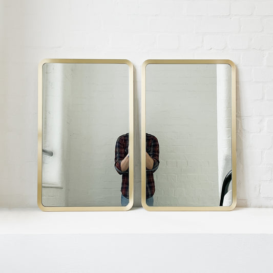 Set of 2 Quadris™ Rectangular Modern Mirrors with Brass Full Frame