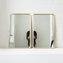 Set of 2 Quadris™ Rectangular Modern Mirrors with Brass Full Frame