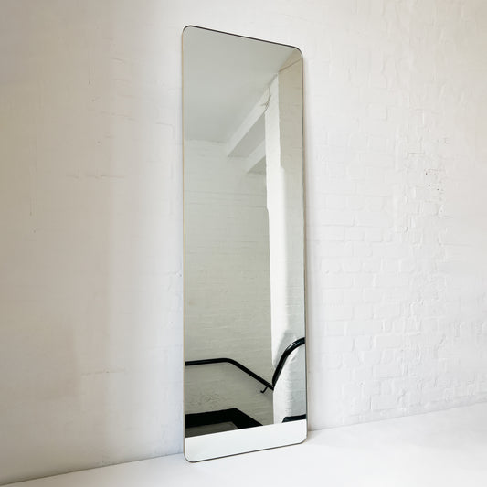 In Stock Oversized Quadris™ Wall leaning and Wall Hanging Rectangular Mirror, Brass Frame