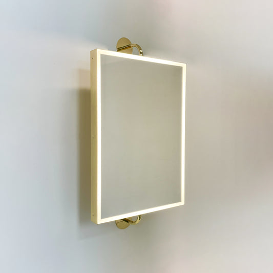 Illuminated Vorso™ Wall Attached Rotating Rectangular Mirror with Polished Brass Frame
