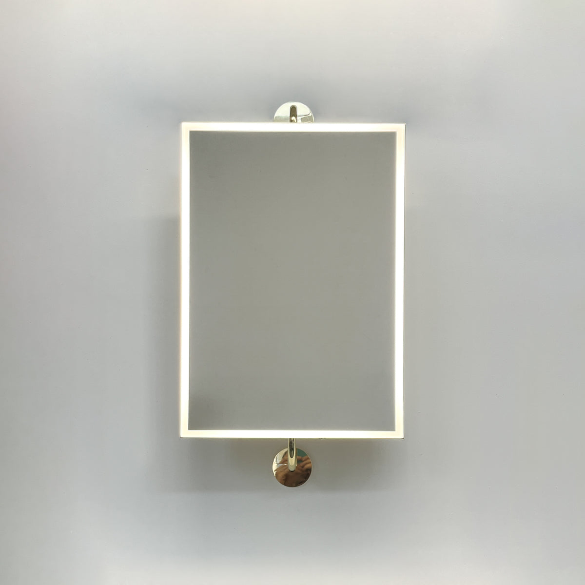 Illuminated Vorso™ Wall Attached Rotating Rectangular Mirror with Polished Brass Frame