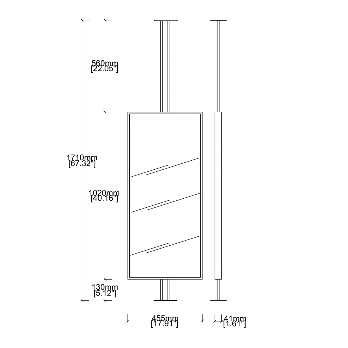 Countertop to Ceiling Illuminated Rectangular Mirror with Stainless Steel Frame