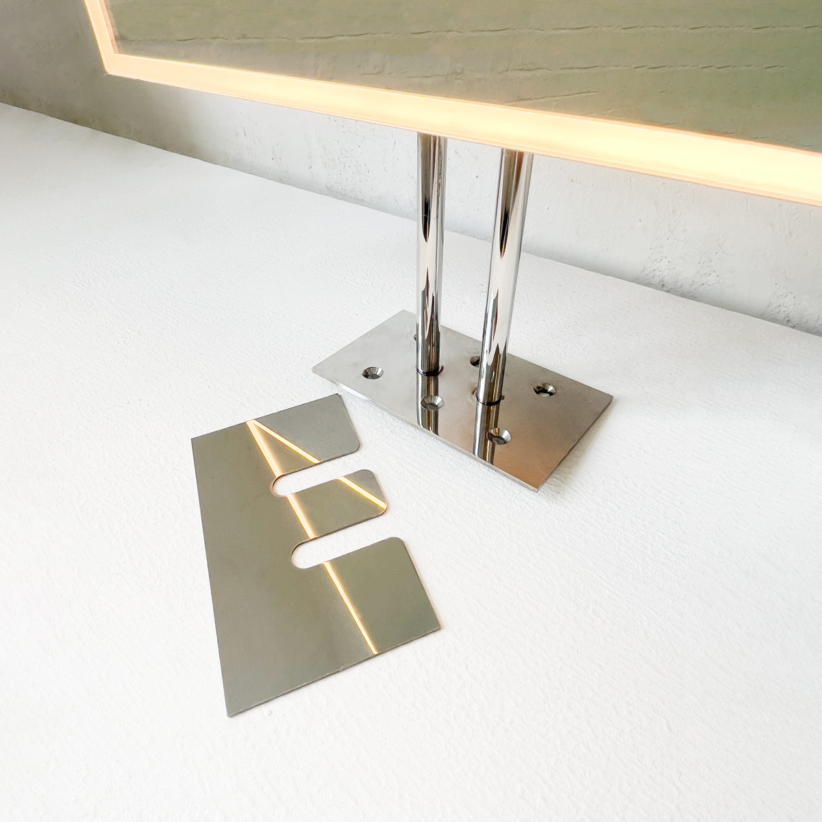 Countertop to Ceiling Illuminated Rectangular Mirror with Stainless Steel Frame