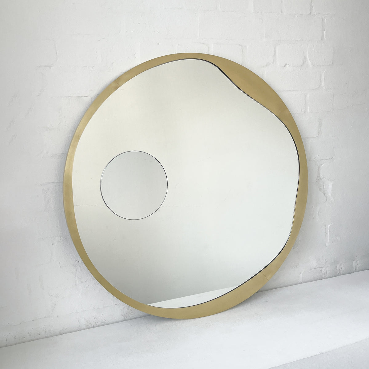 Round Mirror with Integrated Magnifying Mirror and Decorative Brass Full Frame