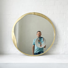 Round Mirror with Integrated Magnifying Mirror and Decorative Brass Full Frame