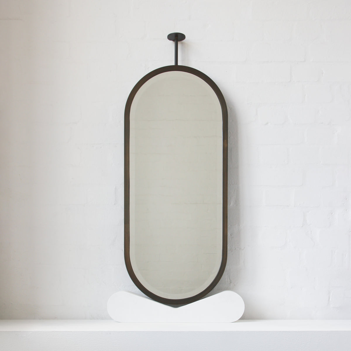 Modern Capsula™ Ceiling Suspended Bevelled Mirror with Brass Full Frame