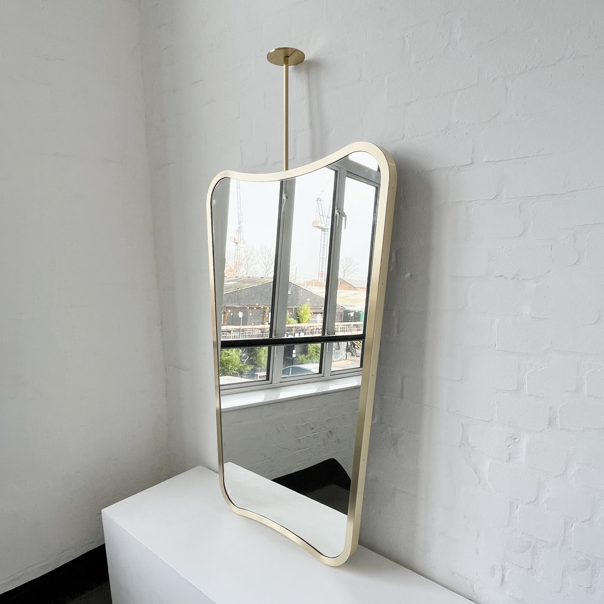 Mid-century Inspired Ceiling Suspended Mirror with Brass Full Frame - Vintage N.2