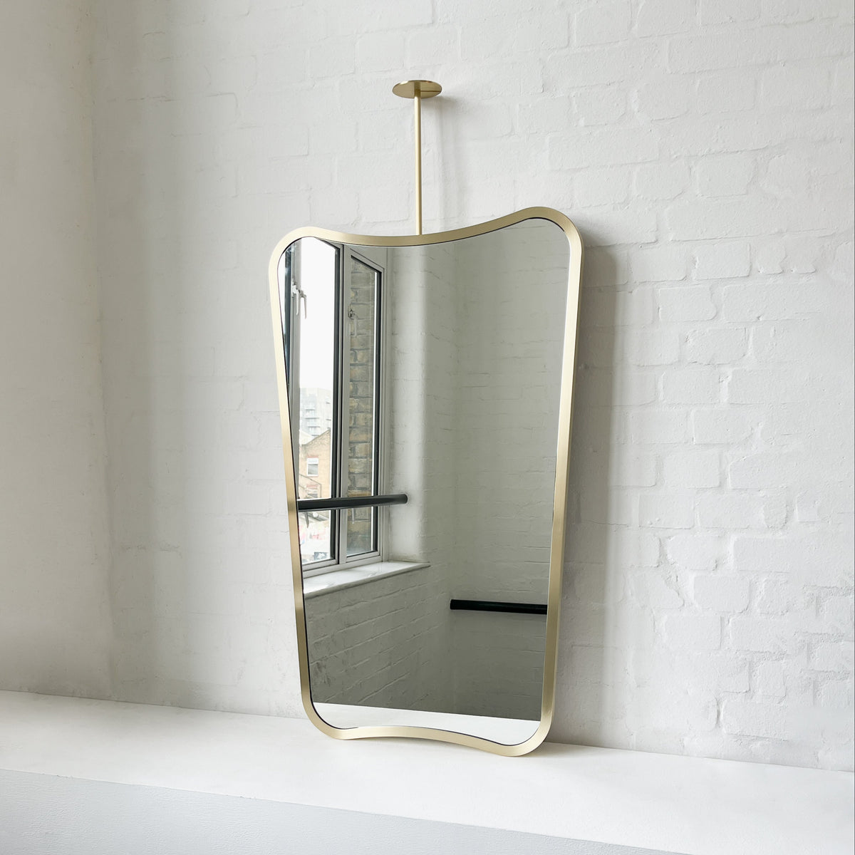 Mid-century Inspired Ceiling Suspended Mirror with Brass Full Frame - Vintage N.2