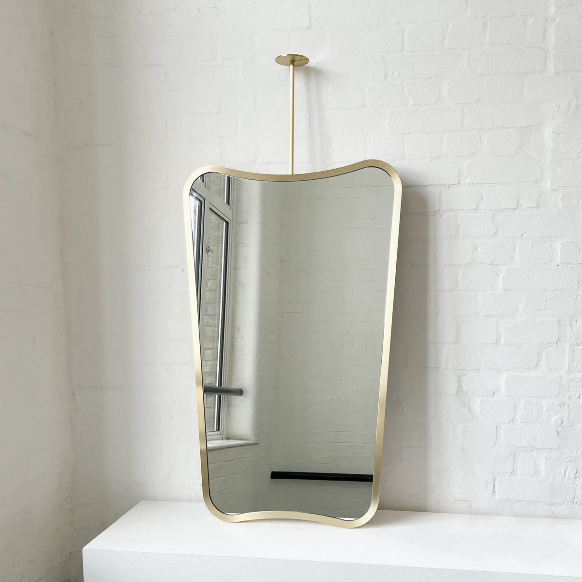 Mid-century Inspired Ceiling Suspended Mirror with Brass Full Frame - Vintage N.2