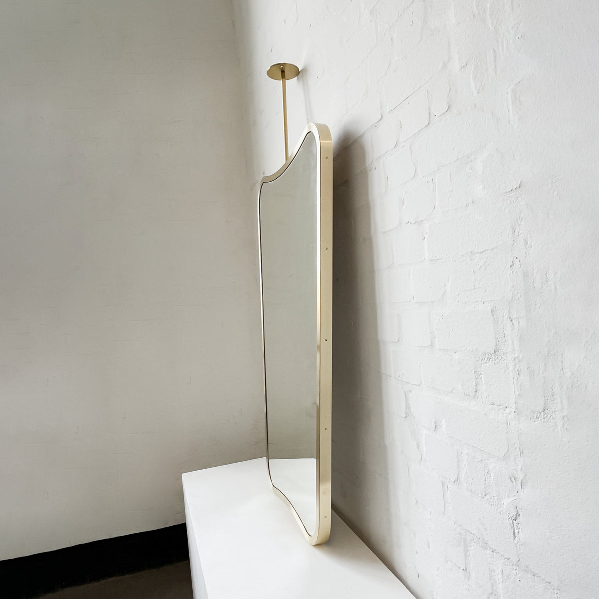 Mid-century Inspired Ceiling Suspended Mirror with Brass Full Frame - Vintage N.2
