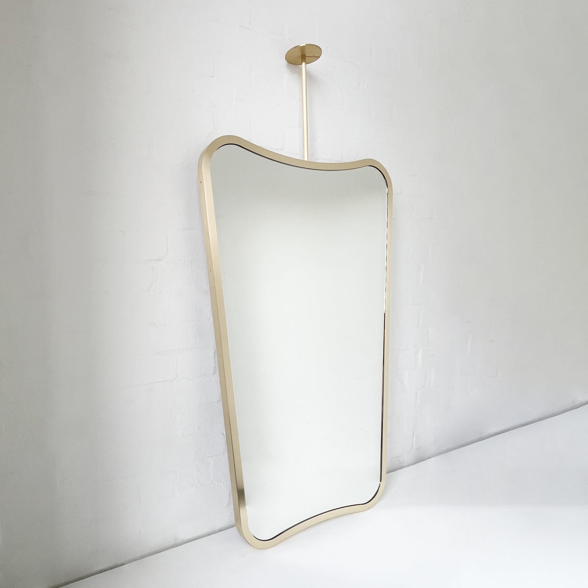 Mid-century Inspired Ceiling Suspended Mirror with Brass Full Frame - Vintage N.2